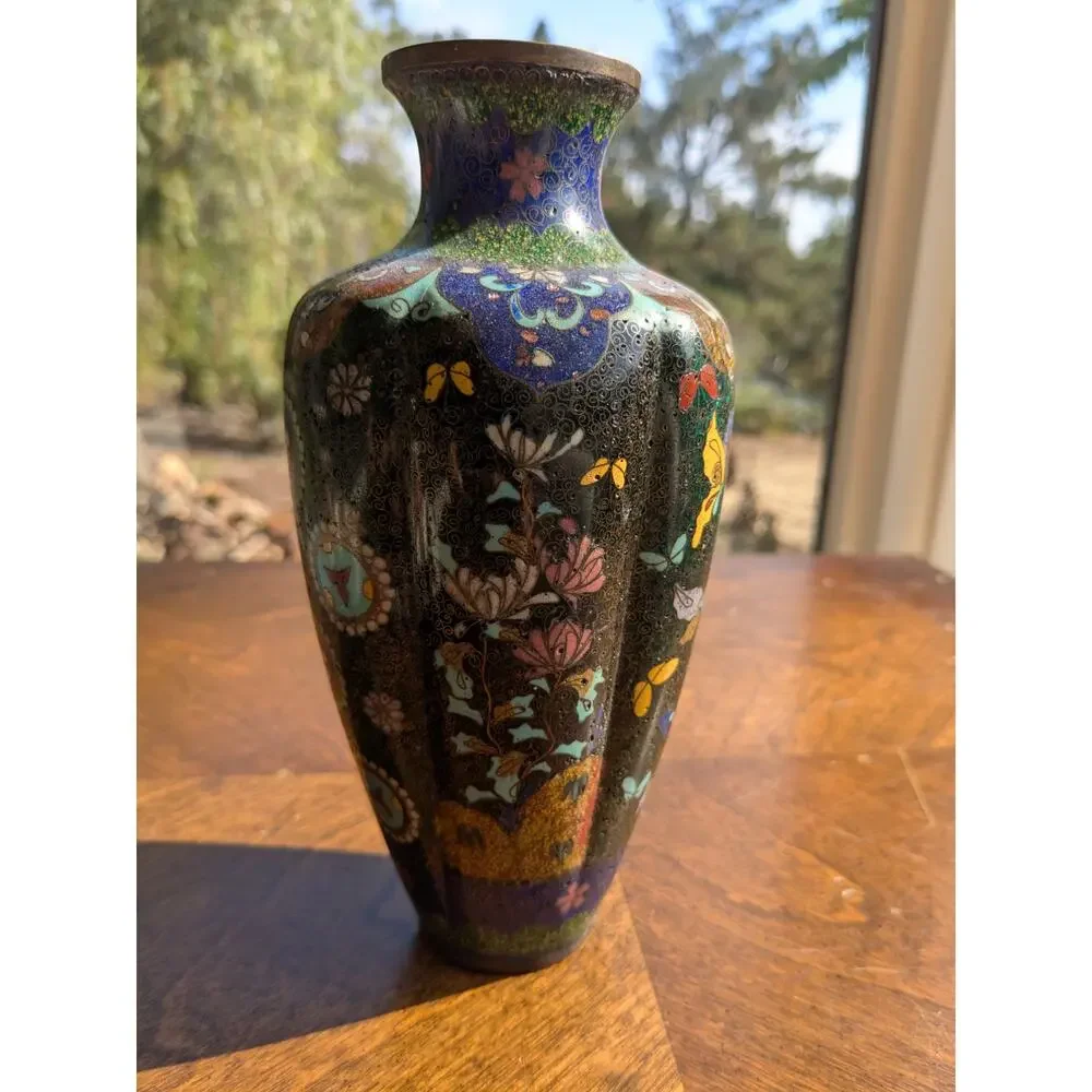 Antique Japanese Cloisonne Butterfly Vase  - Meiji 7.5